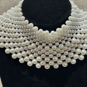 Classic Multi-Strand Faux Pearl Collar Necklace - White